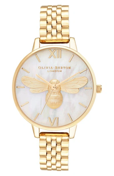 Shop Olivia Burton Lucky Bee Bracelet Watch, 34mm In White Mop