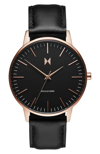 Shop Mvmt Boulevard Leather Strap Watch, 38mm In Black/ Rose Gold