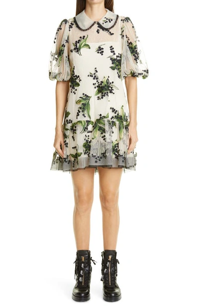 Shop Red Valentino Floral Embroidered Tulle Dress In Ivory/ Black