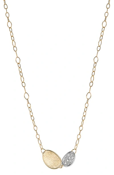 Shop Marco Bicego Lunaria 18k Yellow Gold & Diamond Petite Double Leaf Necklace In Yellow/ White Gold