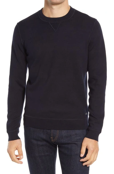 Shop Hugo Boss Cisero Cotton & Wool Crewneck Sweatshirt In Dark Blue