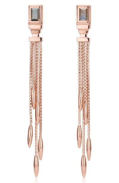 Shop Monica Vinader Baja Deco Fringe Earrings In Rose Gold/ Labradorite