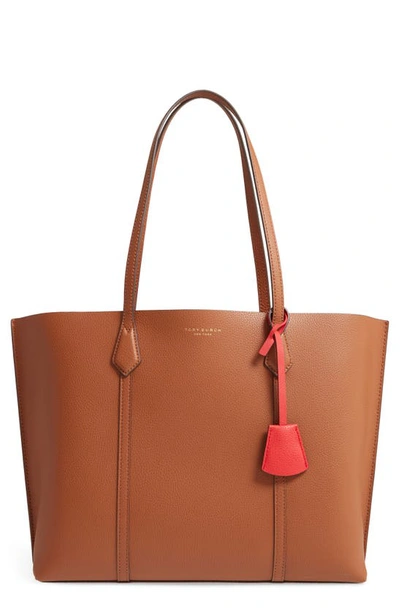Shop Tory Burch Perry Leather Tote In Light Umber