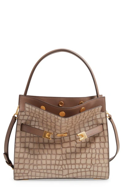 Shop Tory Burch Small Lee Radziwill Croc Embossed Leather Double Bag In Sandbox
