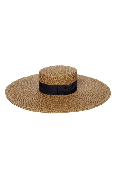 Shop Eric Javits Bey Squishee Wide Brim Sun Hat In Natural/ Black