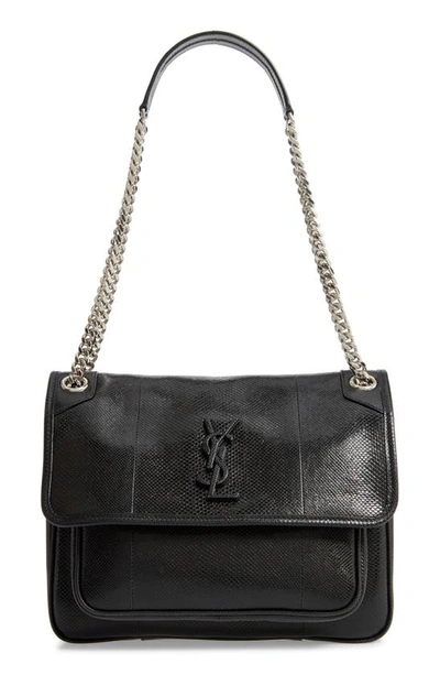 Shop Saint Laurent Medium Niki Snakeskin Shoulder Bag In Noir