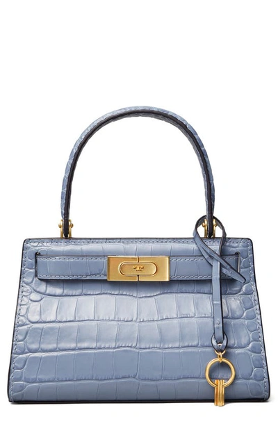 Shop Tory Burch Lee Radziwill Croc Embossed Leather Tote In Bluewood