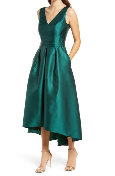 Shop Alfred Sung Satin High/low Gown In Hunter