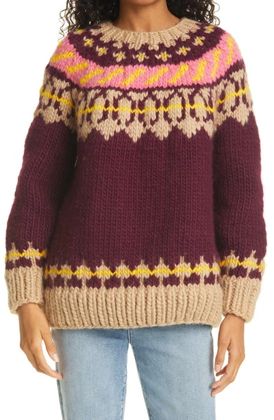Shop Tory Burch Fair Isle Wool Sweater In Light Scarlet