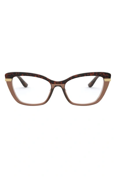 Shop Dolce & Gabbana 54mm Square Optical Glasses In Havana/ Transparent Brown