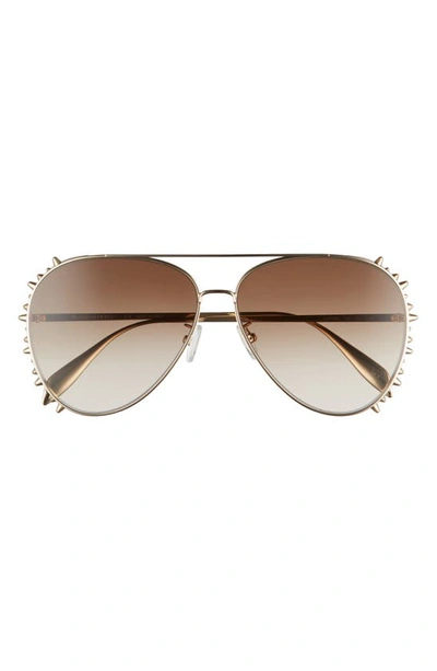 Shop Alexander Mcqueen 63mm Oversize Aviator Sunglasses In Gold/ Brown Gradient
