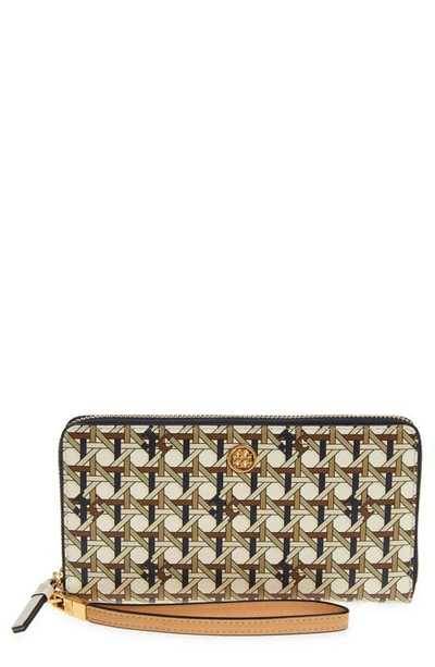 Tory Burch Robinson Coated Leather Continental Wallet In Ivory Basket Weave  Logo Geo | ModeSens