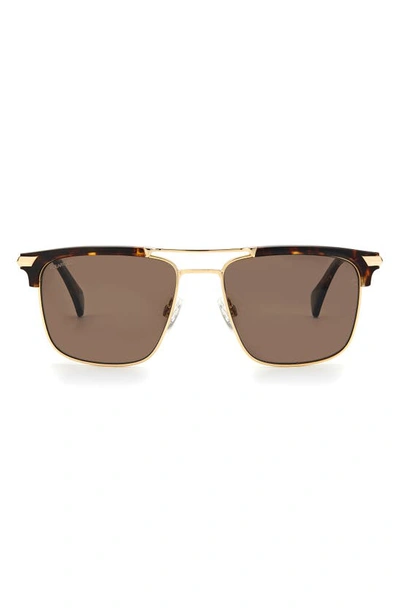 Shop Rag & Bone 55mm Polarized Rectangular Sunglasses In Brown Havana Gold/ Brown