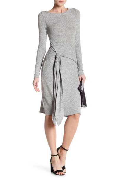 Shop Go Couture Long Sleeve Front Tie Dress In Heather Grey