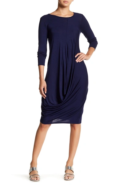 Shop Go Couture Drape Long Sleeve Dress In Navy