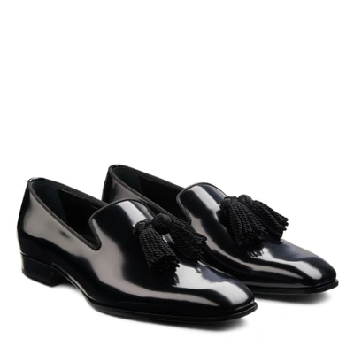 Jimmy Choo Tassels Polished Leather Loafers, Black In Black