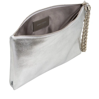 Jimmy Choo Callie Metallic Leather Clutch In Silver