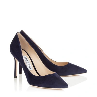 ROMY 85 Navy Suede Pointy Toe Pumps