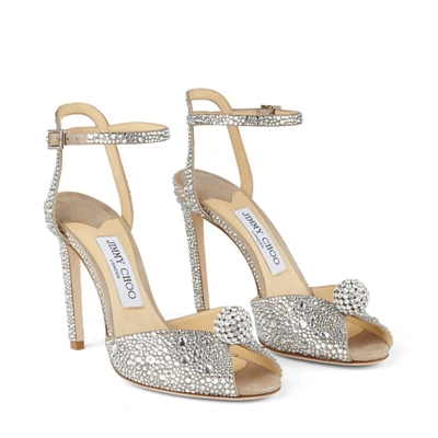 Jimmy Choo Sacora Peep-toe Crystal-embellished Leather Sandals In Nude/crystal