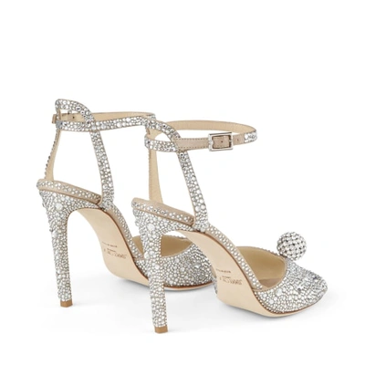 Jimmy Choo Sacora Peep-toe Crystal-embellished Leather Sandals In Nude/crystal