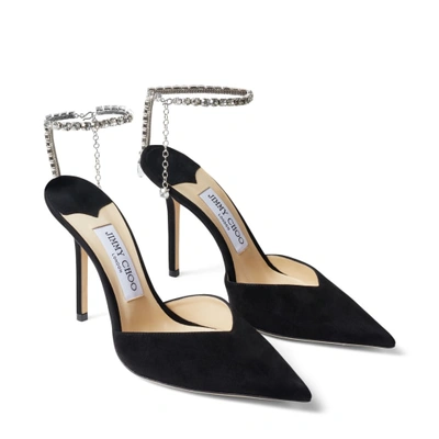 Jimmy Choo Saeda 100 Crystal-embellished Suede Pumps In Black