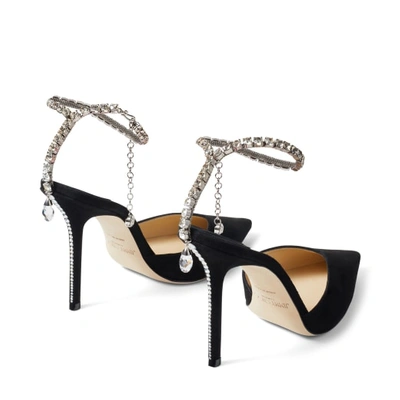 Jimmy Choo Saeda 100 Crystal-embellished Suede Pumps In Black