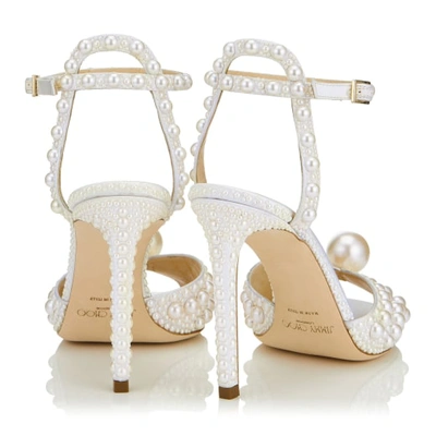 Jimmy Choo Sacora 100 All-over Pearl Sandals In Satin In Neutral