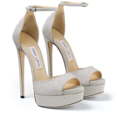 Jimmy Choo Max 150mm Glitter Sandals In Silver