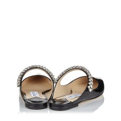 Jimmy Choo 'bing Flat' Crystal Strap Patent Leather Mules In Black