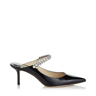 BING 65 Black Patent Leather Mules with Crystal Strap