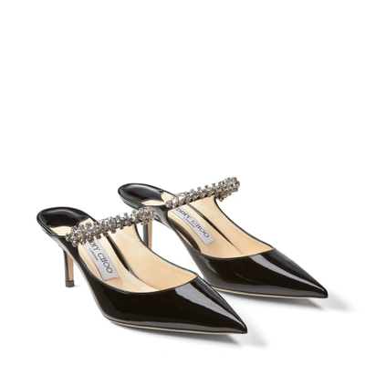 BING 65 Black Patent Leather Mules with Crystal Strap