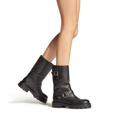 Jimmy Choo Black Leather Biker Boots In Black
