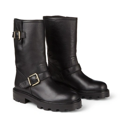 Jimmy Choo Black Leather Biker Boots In Black