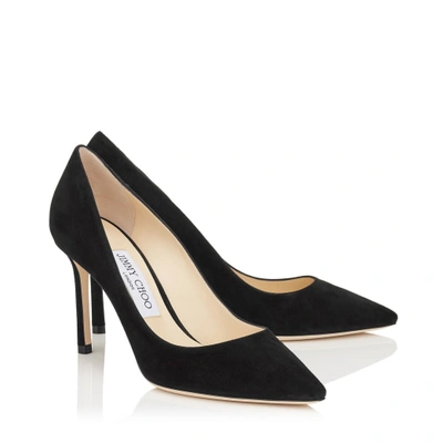 ROMY 85 Black Suede Pointy Toe Pumps