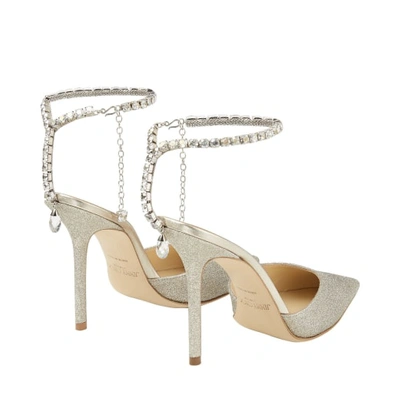 Jimmy Choo Platinum Glitter Saeda 100 Pumps In Platinum Ice/crystal