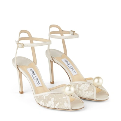 Jimmy Choo Sacora 100 Floral Lace With Pearl Sandal In Neutral
