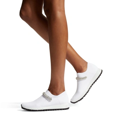 VERONA White Knit Trainers with Crystal Detailing