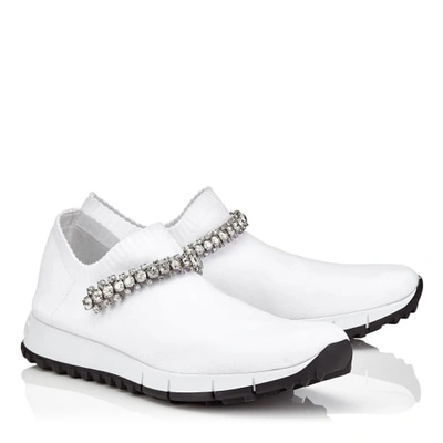 VERONA White Knit Trainers with Crystal Detailing