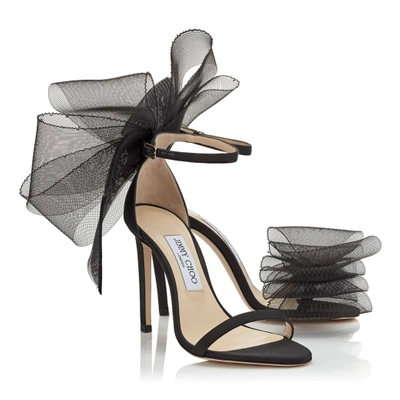 Jimmy Choo Aveline Asymmetric Satin Sandals In Black