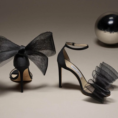 Jimmy Choo Aveline Asymmetric Satin Sandals In Black