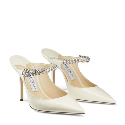 Jimmy Choo Bing 100 Crystal-embellished Patent-leather Mules In Linen