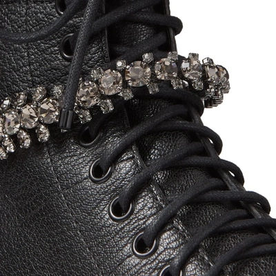 Jimmy Choo 'cruz' Glass Crystal Strap Leather Combat Boots In Black