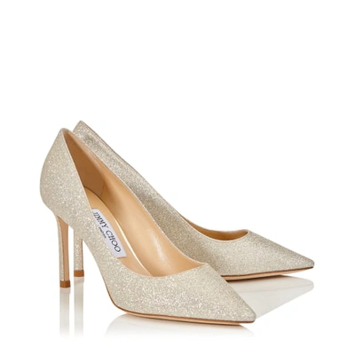 Jimmy Choo Romy 100 Glittered Leather Pumps In Platinum Ice
