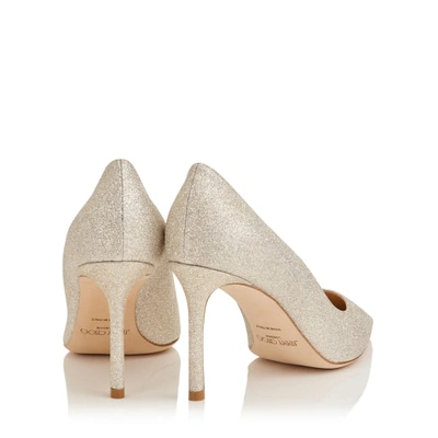 Jimmy Choo Romy 100 Glittered Leather Pumps In Platinum Ice