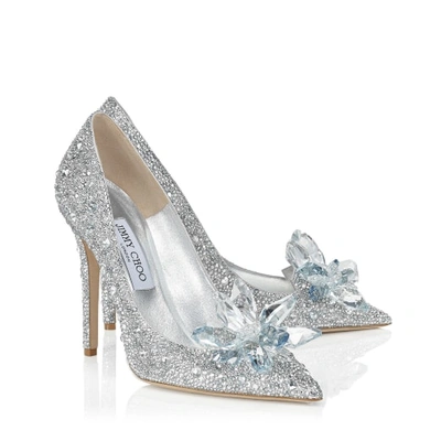 Jimmy Choo Avril 100 Crystal-embellished Pumps With Crystal Brooch In Silver