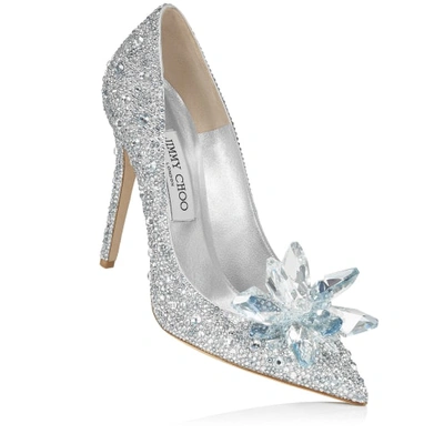 Jimmy Choo Avril 100 Crystal-embellished Pumps With Crystal Brooch In Silver
