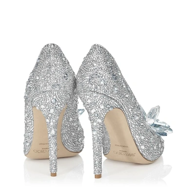 Jimmy Choo Avril 100 Crystal-embellished Pumps With Crystal Brooch In Silver