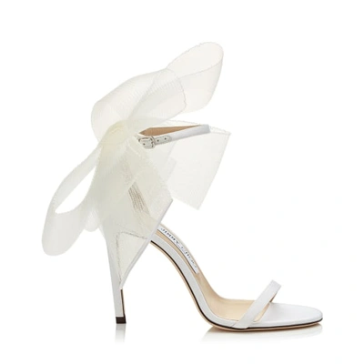 Jimmy Choo Aveline 100 Bow-embellished Grosgrain Sandals In Latte/latte