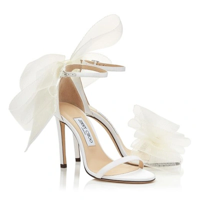 Jimmy Choo Aveline 100 Bow-embellished Grosgrain Sandals In Latte/latte
