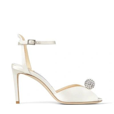 Jimmy Choo White Sacora 85 Glitter Leather Sandals In Neutral